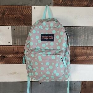 JANSPORT SuperBreak Light Teal Mint Green Gray Polka Dots Backpack
